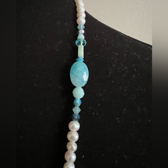 🌸🌸Pearl, Larimar & Swarovski 30” Necklace 🌸🌸 - Picture 7 of 12